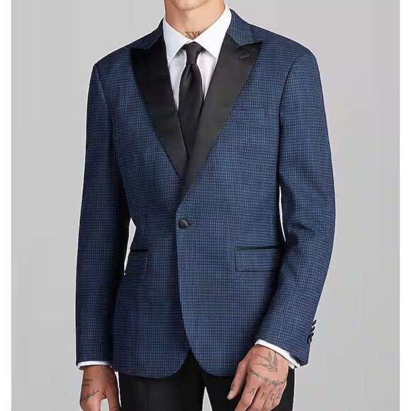 44R Jos A Bank Tailored‎ Fit Peak Lapel Check Dinner Jacket C110897 - Picture 4 of 11